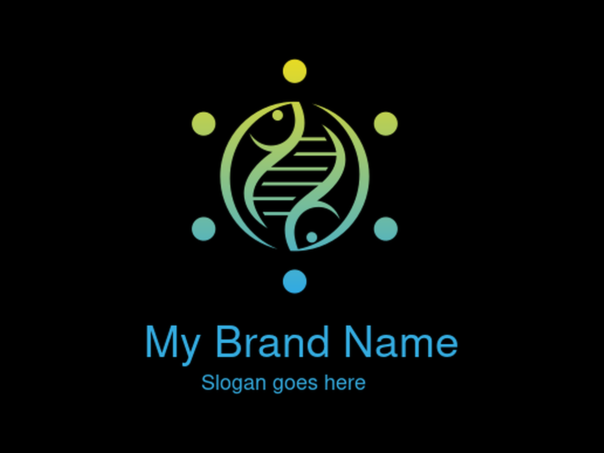 Gradient Green Blue Fish with DNA Helix in Circular Network Logo - Ideal for Aquaculture, Biotech, Seafood, and Environmental Brands Seeking a Symbol of Sustainable Genetics, Aquatic Health, and Interconnected Ecosystems